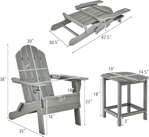 Miniatura 3 de Giantex Juego de sillas Adirondack plegables  Silla Adirondack para exteriores con mesa auxiliar soporte para tazas juego de sillas para fogata para