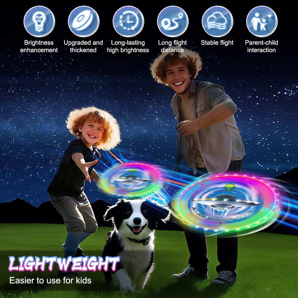 Frisbee LED Ultimate Frisbee lumineux à LED 25 cm - Anneau volant lumineux avec 12 modes de couleur - 38 LED RVB - Pour l'extérieur, la pelouse, les jeux de camping