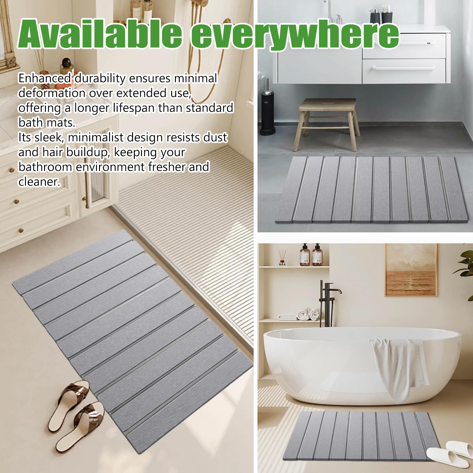 Kieselgur - Tappetino da bagno, 60 x 39 cm, pieghevole, con terriccio diatomeo, antiscivolo, assorbe l'acqua, ad asciugatura rapida, per bagno e cucina (grigio chiaro)