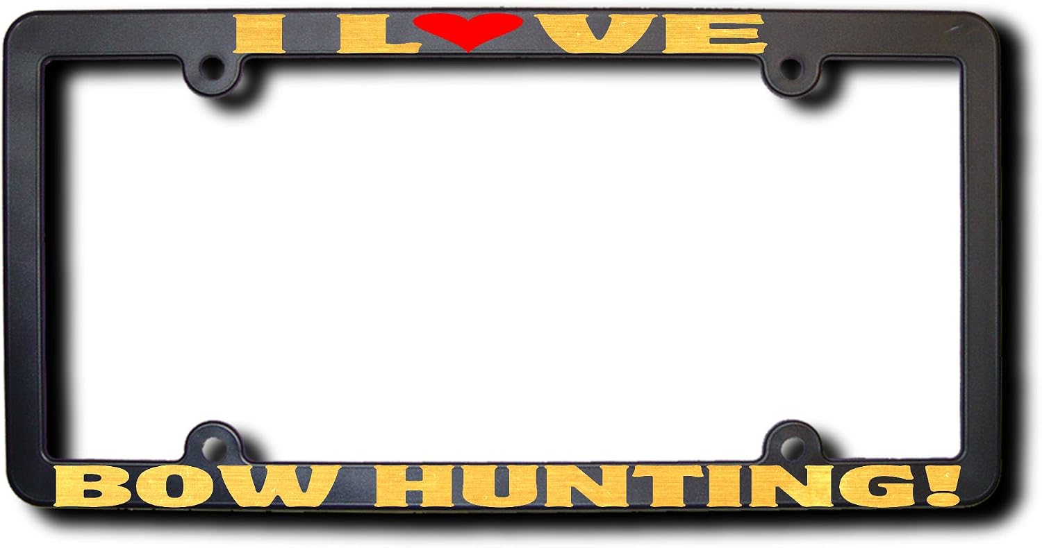 I Love BOW HUNTING License Frame w/Reflective Gold