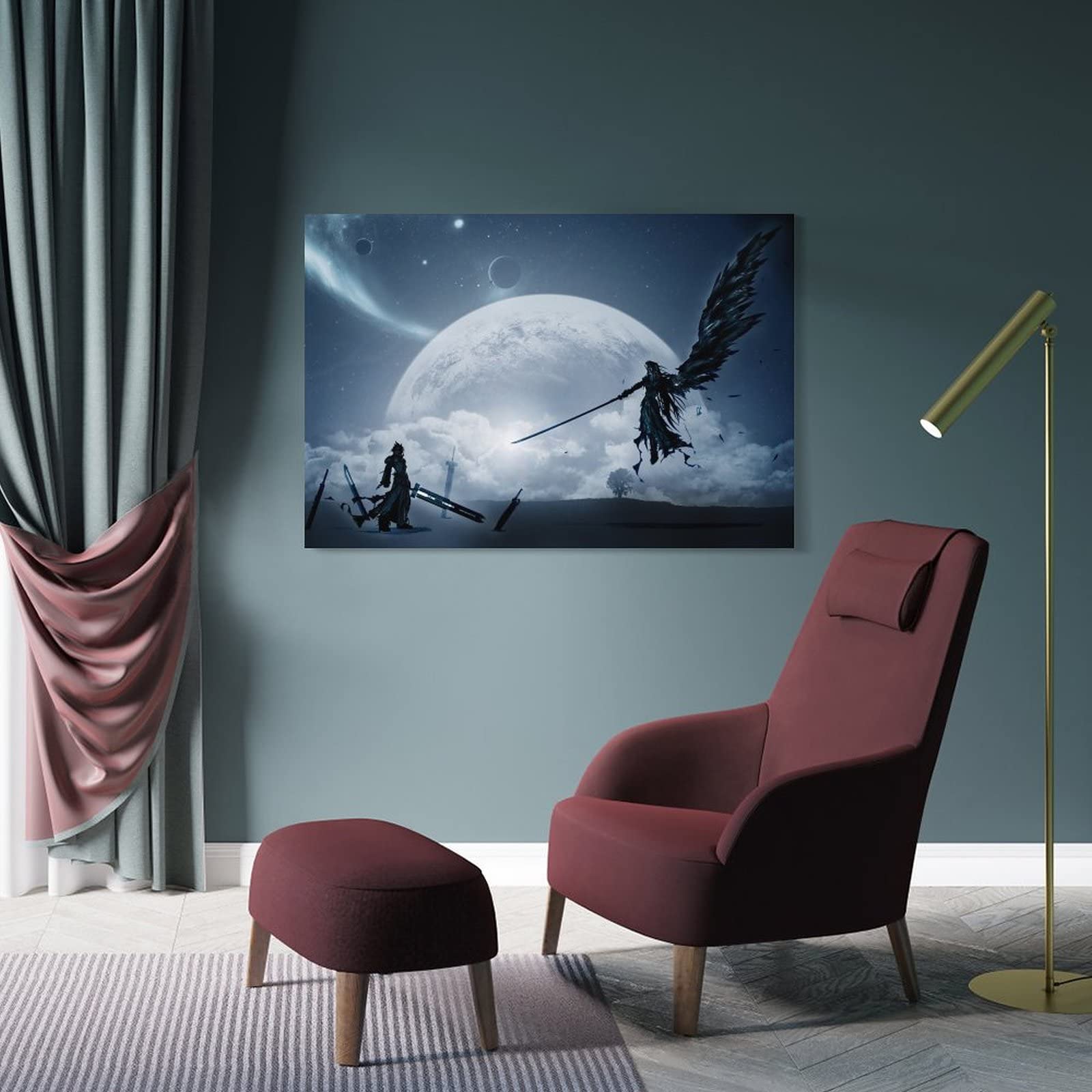 Toile Imprimée Final Fantasy VII Cloud Vs Sephiroth – 50x75 Cm, Décoration Murale Chambre, Salon, Bureau, Cadeau Gamer Épique