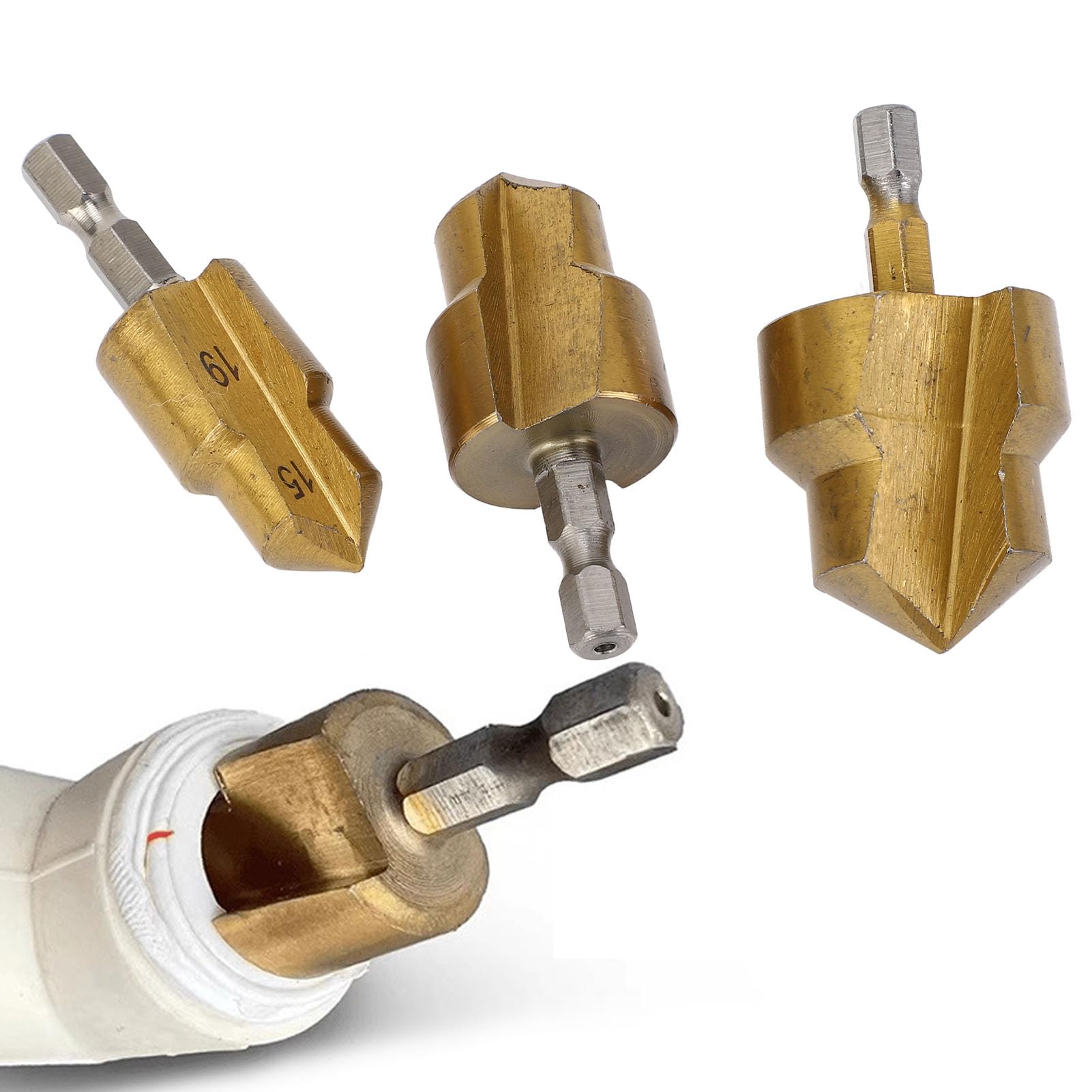 3PCS PPR Lifting Drill Bits, 1/4 Inch Hex Shank Expansion Repair Drill Bit Expansion Drill Puncher Hole Opener Expander for PPR Water Pipes, 15?19mm 18?24mm 24?31mm Blade Diameter