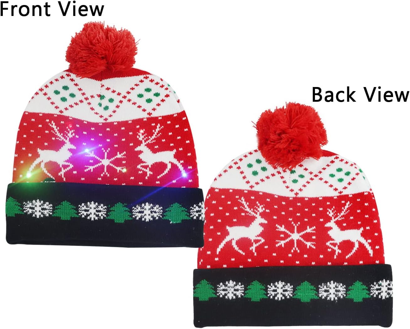 Goyklrb 2Pack Christmas Beanie Hats for Men Women Kid, Funny LED Light Up Xmas Knitted Cap Winter Hat - Image 3