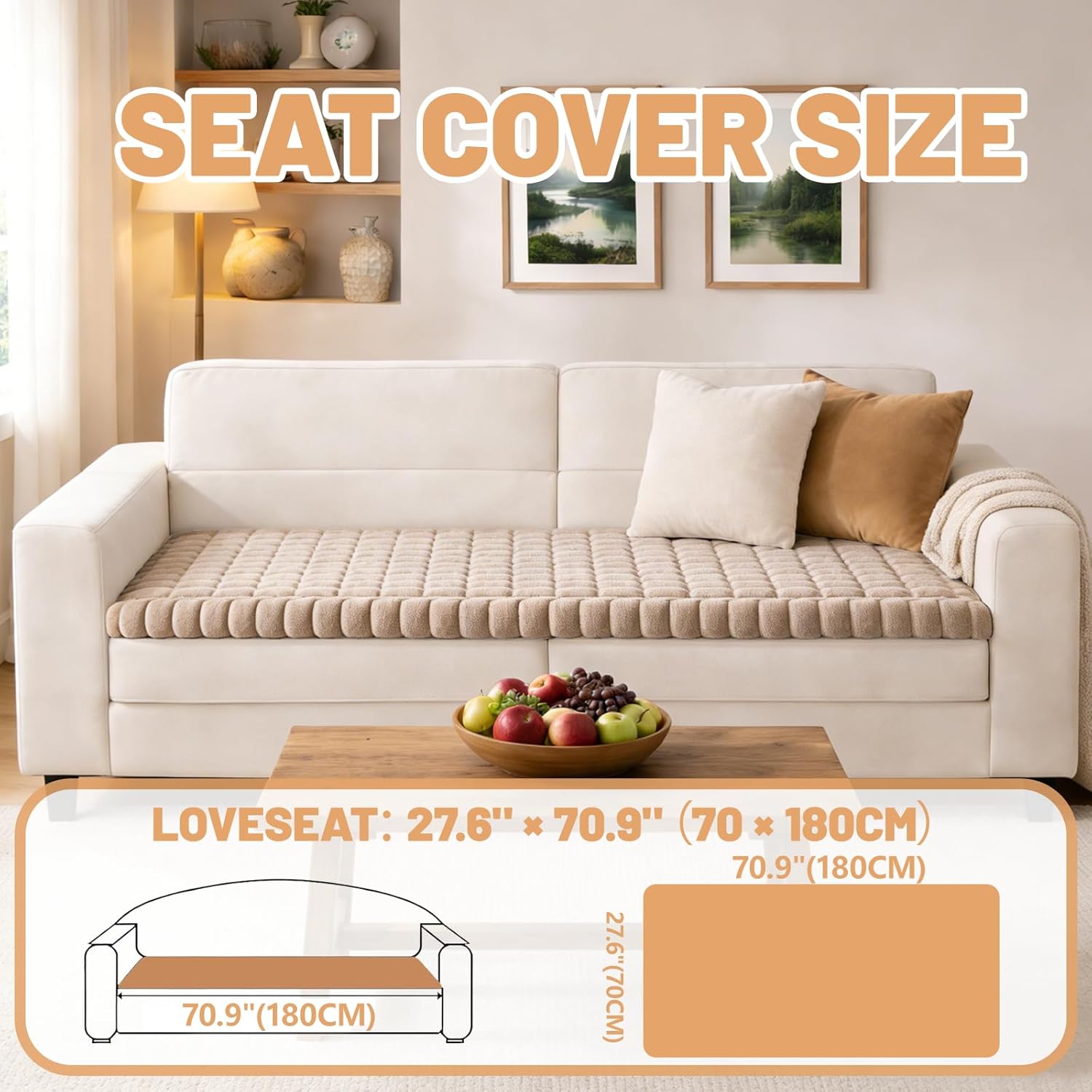 Couch Cover for Dogs Washable,Non Slip Fuzzy Durable Couch Covers for 3 Cushion Sofa Pet Friendly Sofa Cover Dog Thick Soft Slipcovers Protector Couches Mat Bed (Brown, 27.6" x 70.9"/70 x 180cm)