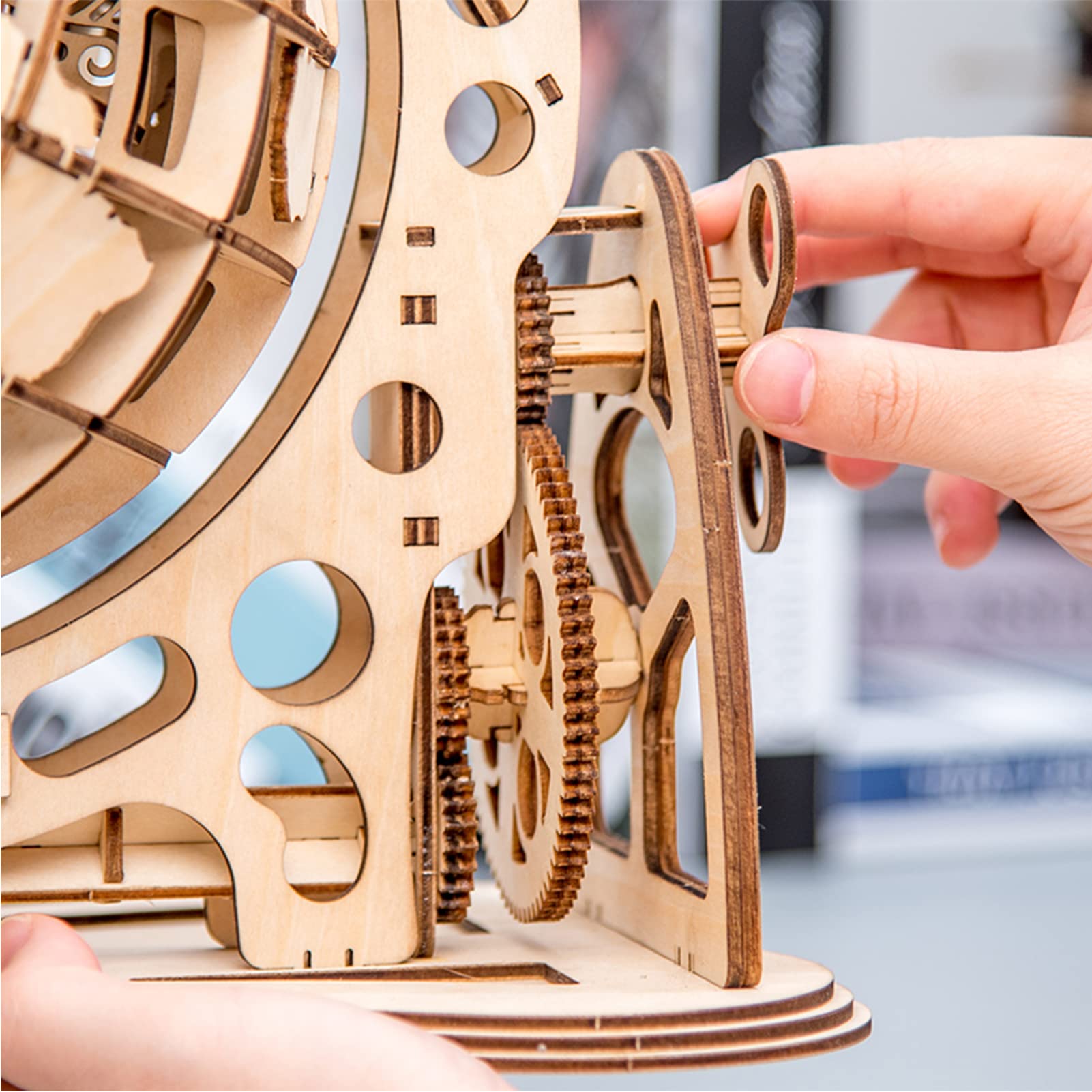 Kit di Modello Meccanico Globus Puzzle in Legno 3D Fai da Te Set Costruzione Autocostruzione Giocattolo Educativo Compleanno per Studenti Adolescenti e Adulti