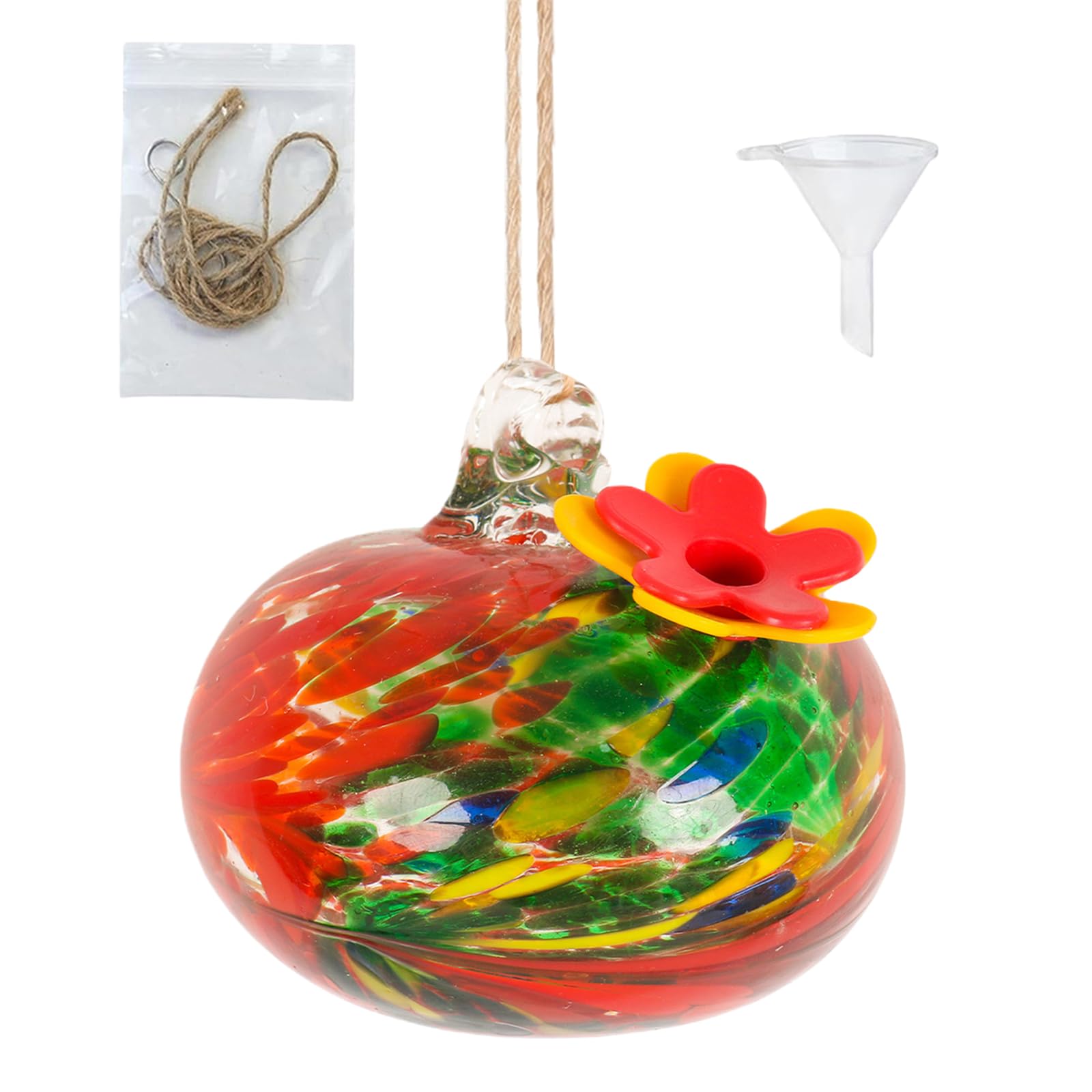 Introti QFkris Blown Glass Hummingbird Feeder with Suction Cups for Window Small Hummingbird Feeder with Flo (C)