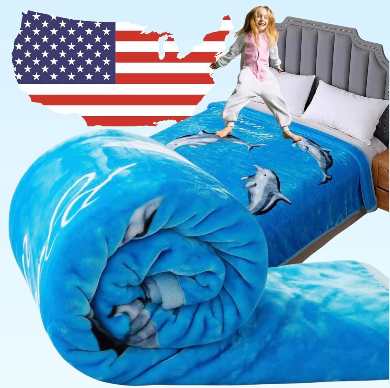 5.3 lbs Dolphin Blanket Queen Size Heavy Thick Warm New Year Gifts for Family and Friends - Korean Mink Blanket (75" x 90"), San Marcos Mexican Blankets