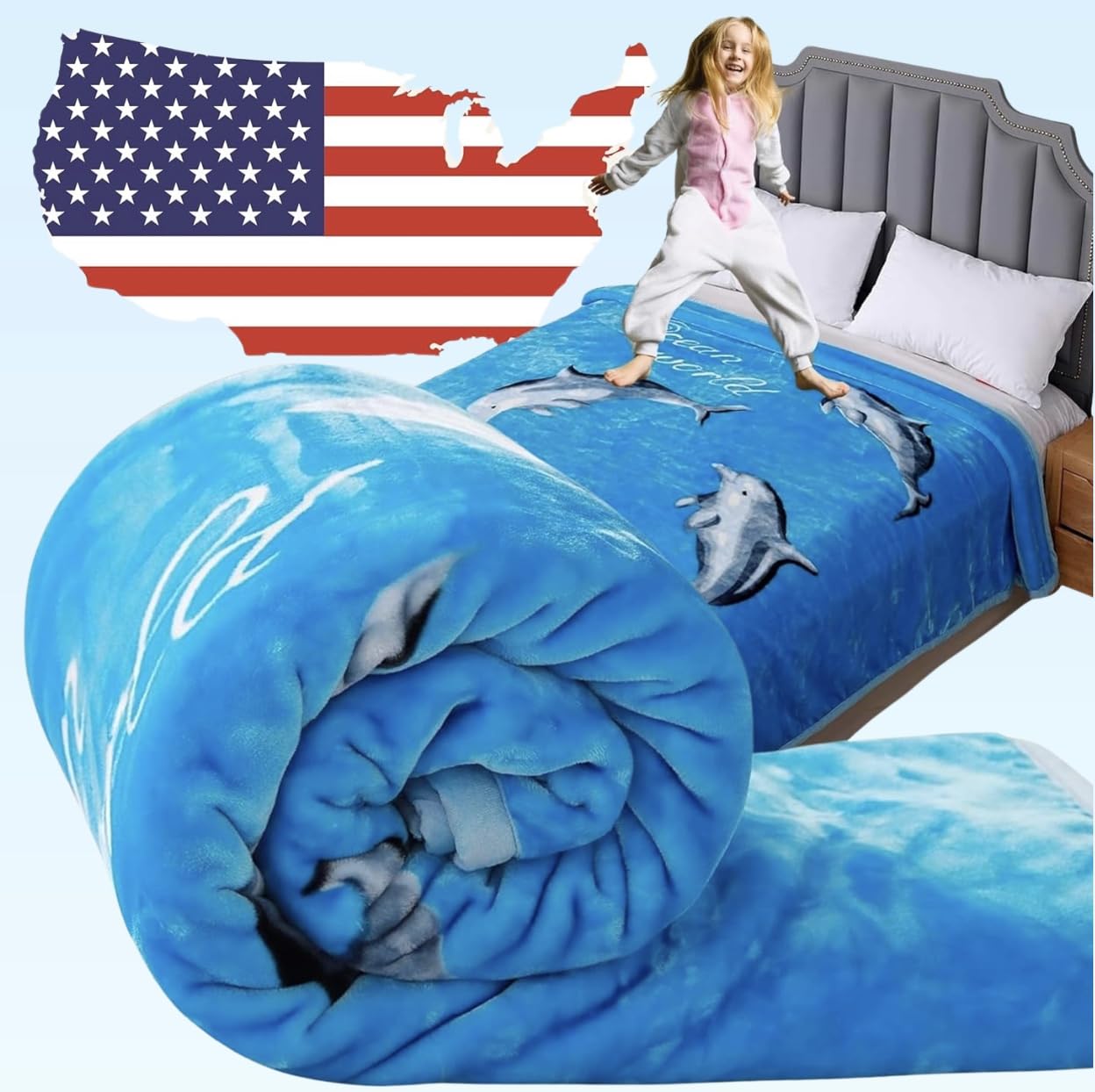 5.3 lbs Dolphin Blanket Queen Size Heavy Thick Warm New Year Gifts for Family and Friends - Korean Mink Blanket (75" x 90"), San Marcos Mexican Blankets
