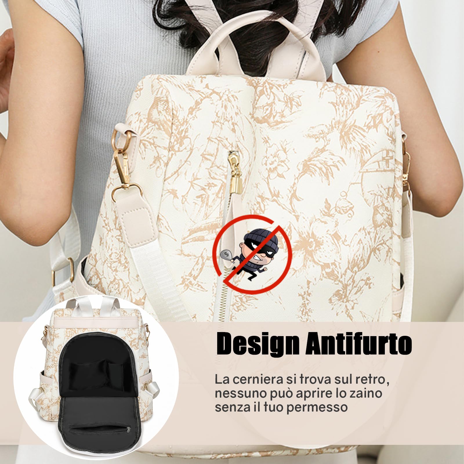 Ray-Velocity Zaino Antifurto Donna, Borse Zainetto Donna Impermeabile, Borsa a Tracolla Moda per Uscire, Lavoro, Viaggio, Scuola, Università