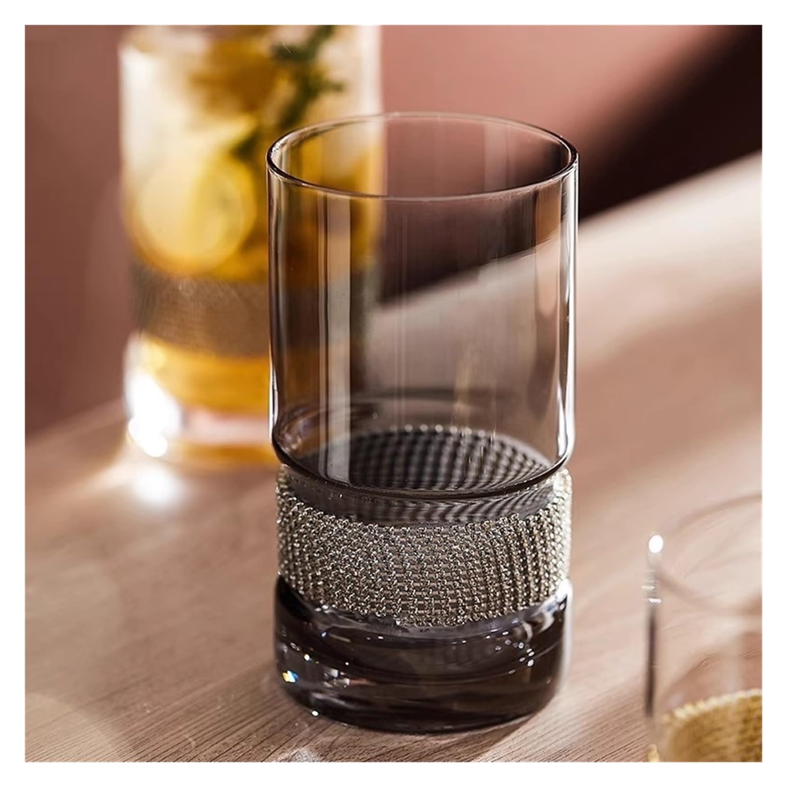 Szklany kubek Luksusowy kubek ze szkła kryształowego bez nóżki, kieliszki do whisky o ciężkiej podstawie(Gray,S)