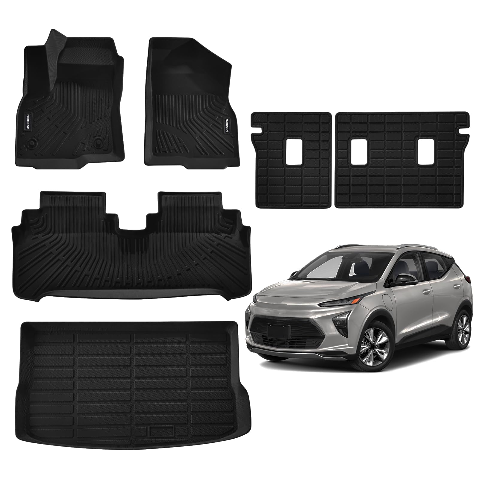 Naibeve Floor Mats for 2022 2023 2024 Chevrolet Chevy Bolt EUV- All Weather Custom Fit for Chevrolet Bolt EUV Floor Mats & Cargo Mat & Seats Back