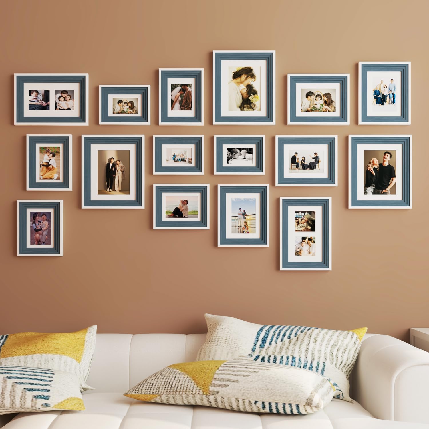 Art Street Shooting Star Premium 3D Wall Photo Frames Timeline for living Room, Set of 16 Photo frames (Step-Blue)