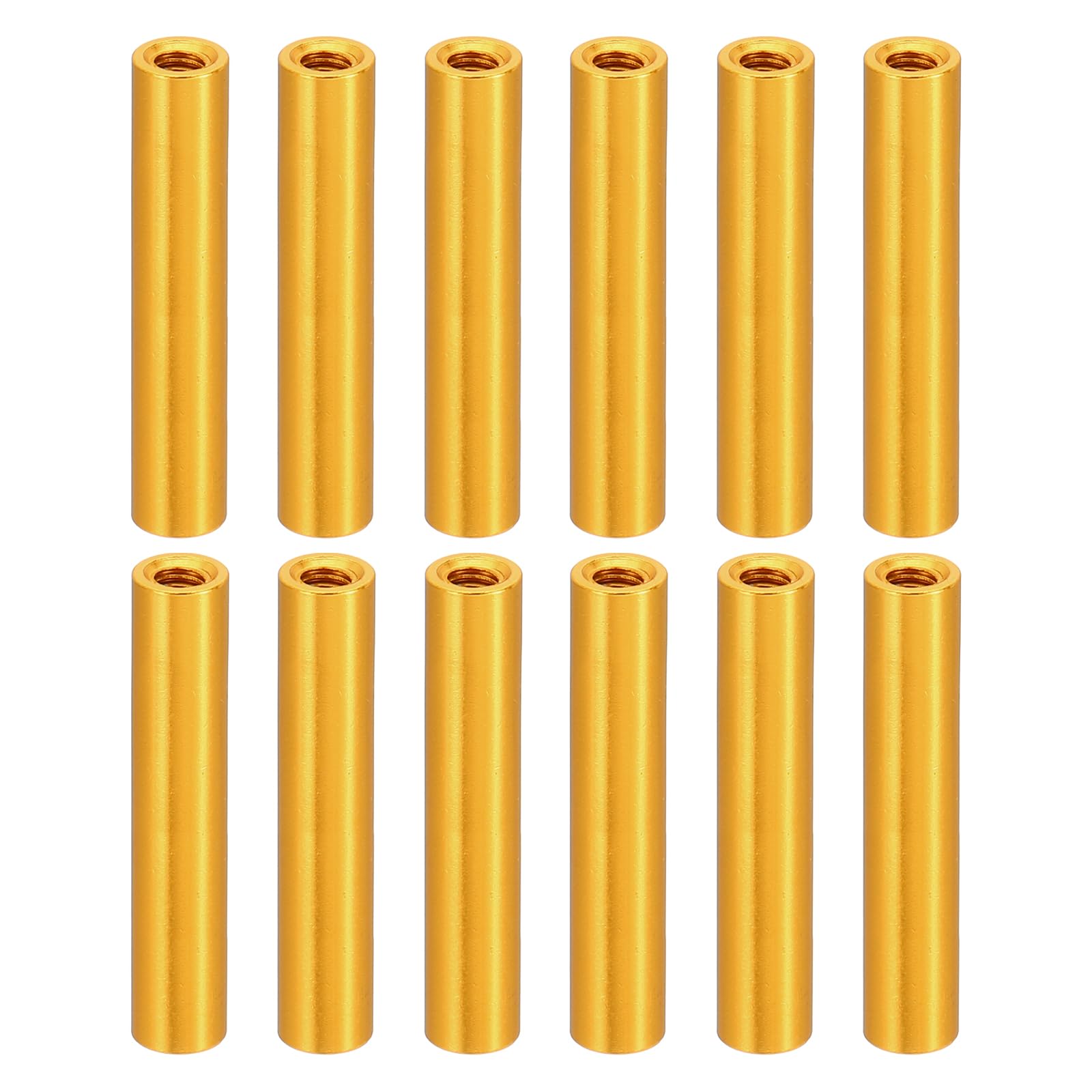 PATIKIL 12pcs M3 Metal Threaded Standoff Spacer Nuts, Round Aluminum Spacers Female Coupling Screws, 1/8" ID x 3/16" OD, Gold 3x5x27mm