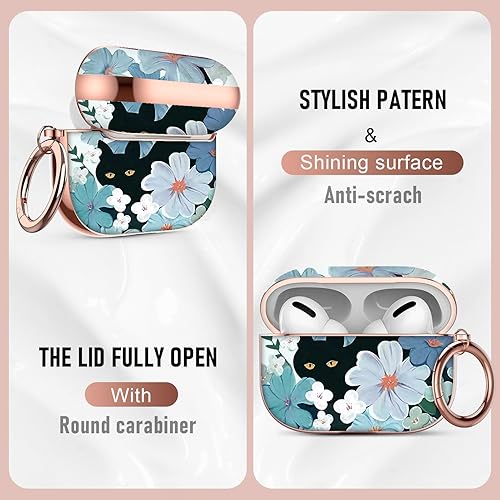 Miniatura 7 de Youskin Funda para Airpods Pro de 1 generación, funda para AirPods Pro con mosquetón de llavero para hombres y mujeres, gato negro, flor de trompeta