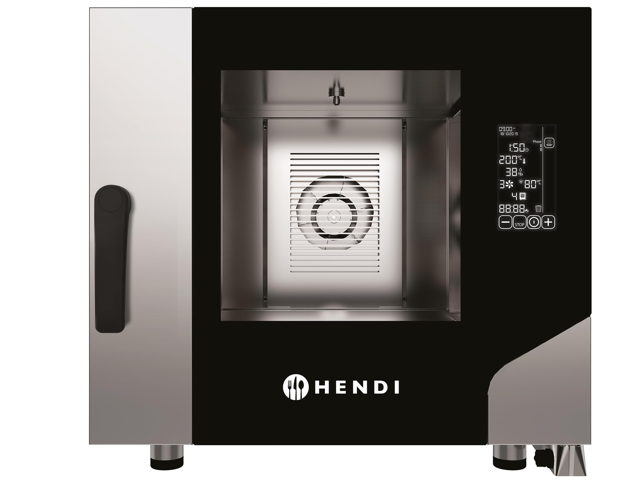 HENDI Kombidämpfer, Contact, für 5x GN1/1 Bleche, 100 programmierbaren Einstellungen, Automatisches Reinigungssystem, Heißluft- mit Dampf-Backofen, 400V/7800W, 730x849x(H)700mm, Edelstahl