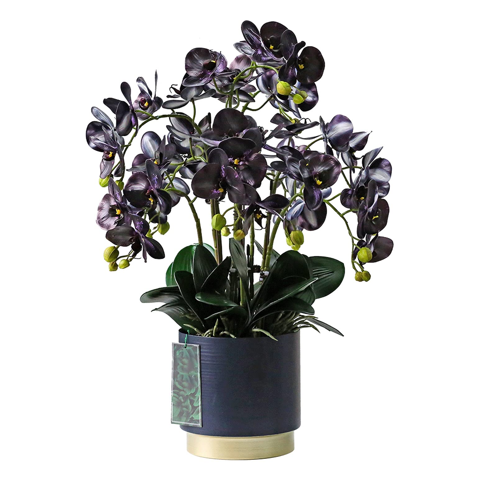 Orchidée artificielle phalaenopsis durable avec vase en fer et soie