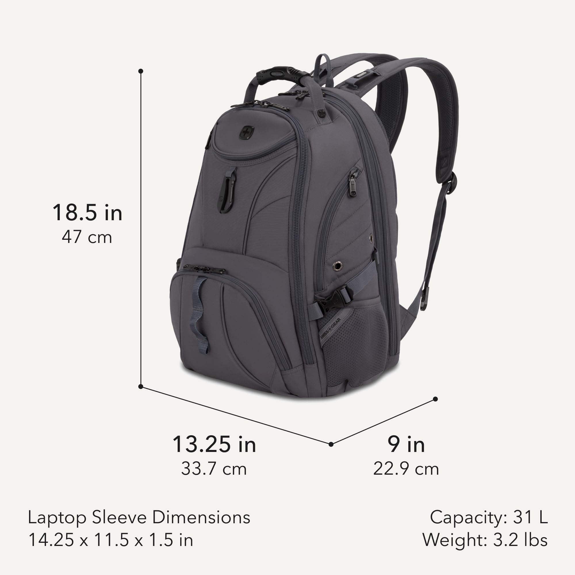SWISSGEAR 1900 ScanSmart Laptop Backpack, Fits Most 17-Inch Laptops, TSA-Friendly Lay-Flat Design, RFID Protection, and Tablet Pocket, Black, 31L, 18.5-Inch view 2