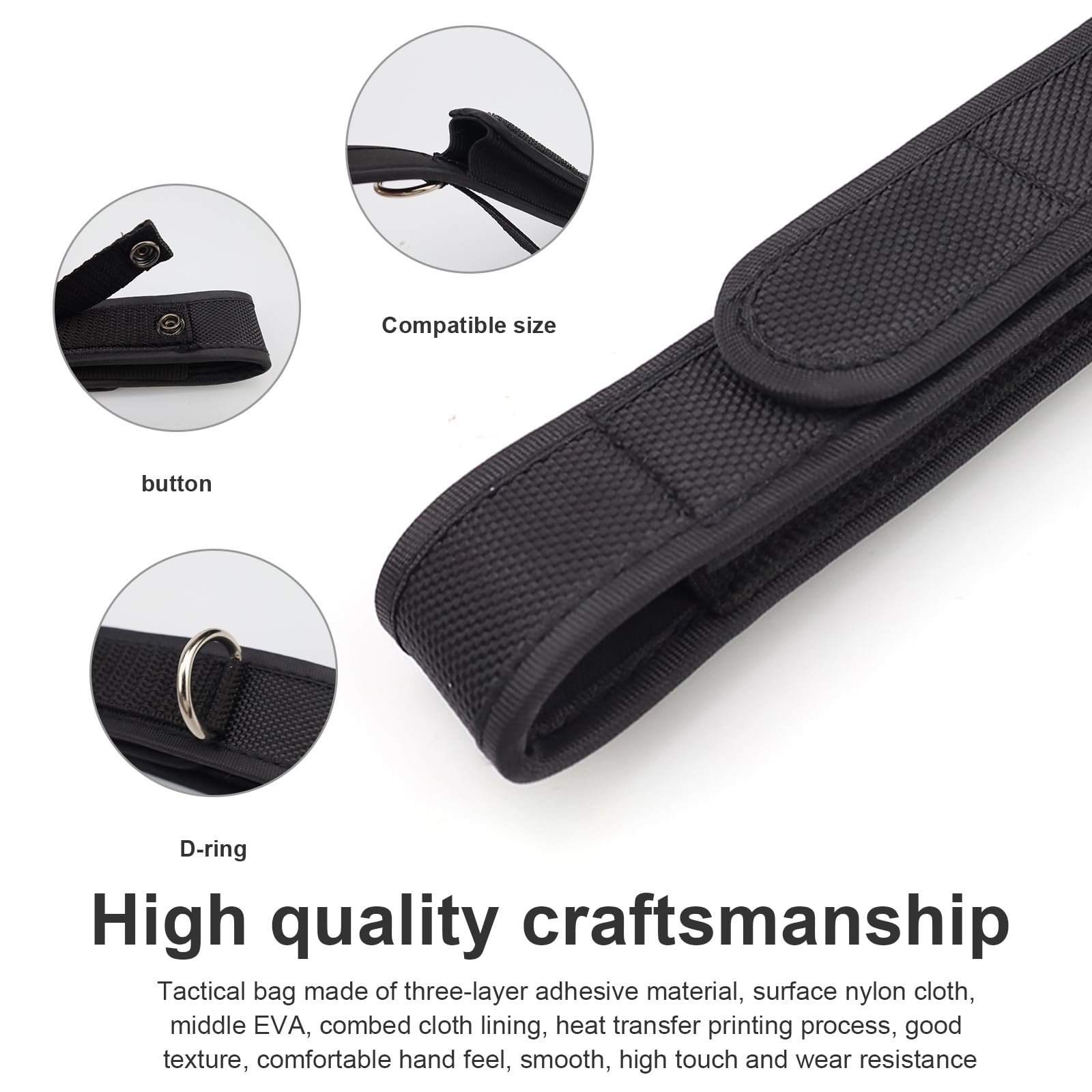 Pochette Pour Lampe De Poche – 2 Pièces En Nylon Avec Mousquetons, Autocollant, élastique, Noire – Pour Ceinture, Sac à Dos