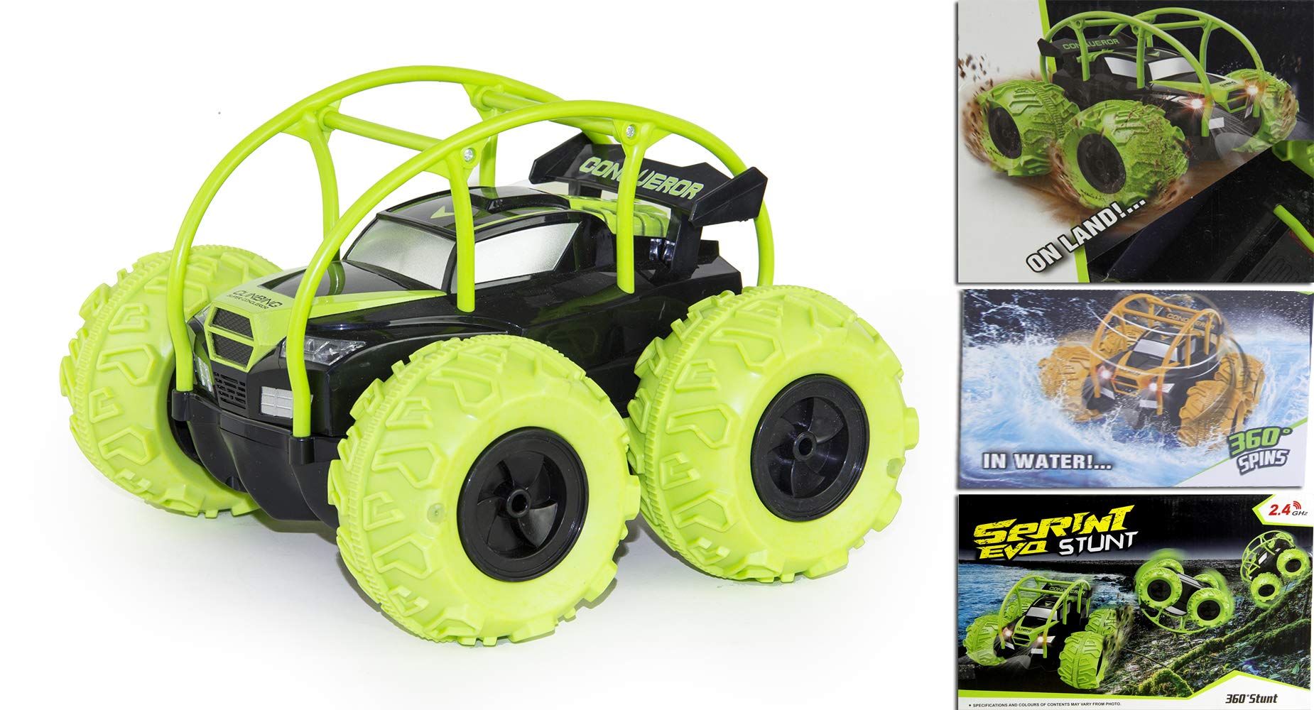 Remote control Racing Car, Sprini Eva Stunt Action 360 degree spins, RC car amphibious somersaults Sprint EVO