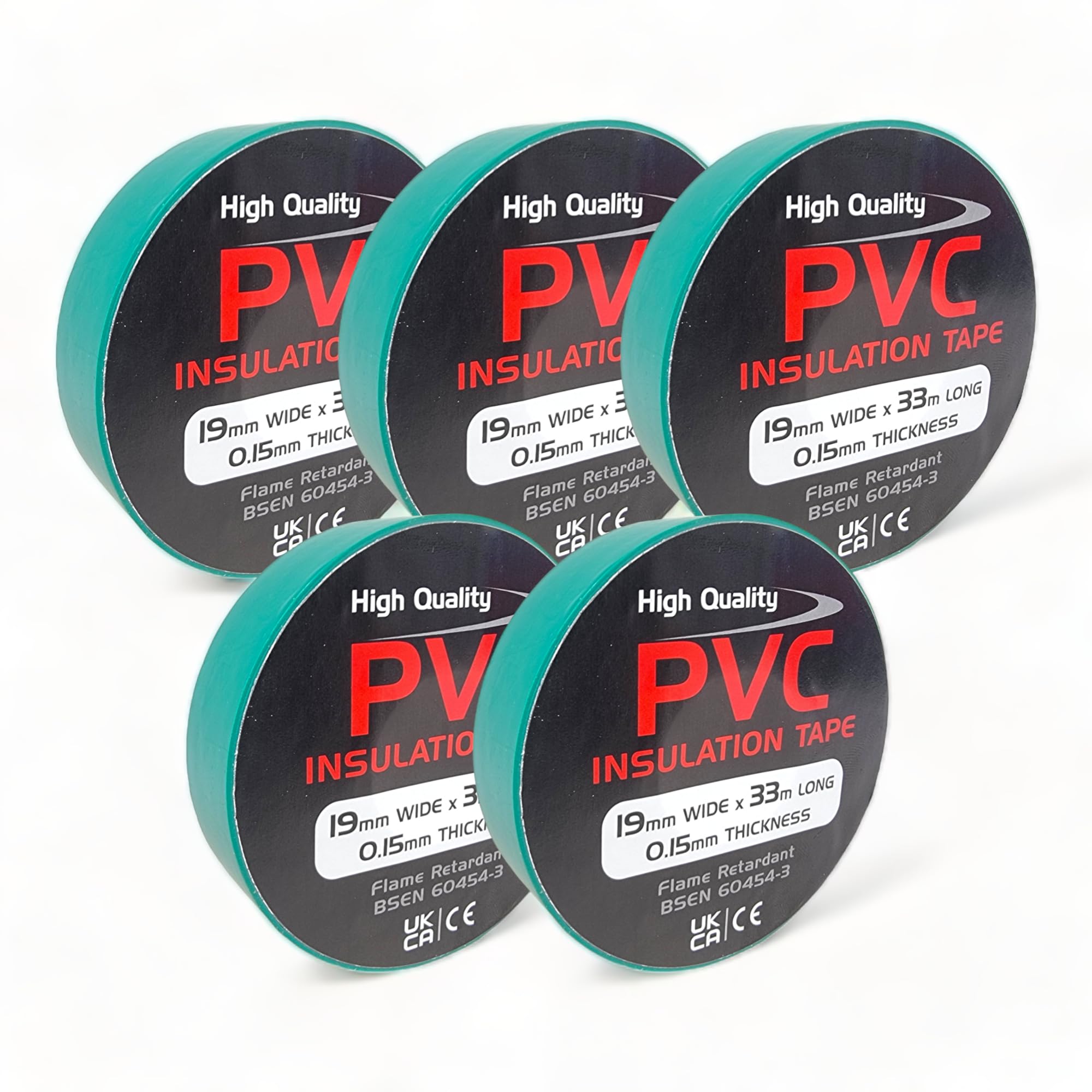 5 Rolls of Green PVC Electrical Insulation Tape, 33m Long x 19mm Wide, Adhesive Insulating Tape for Protecting Electrical Wires