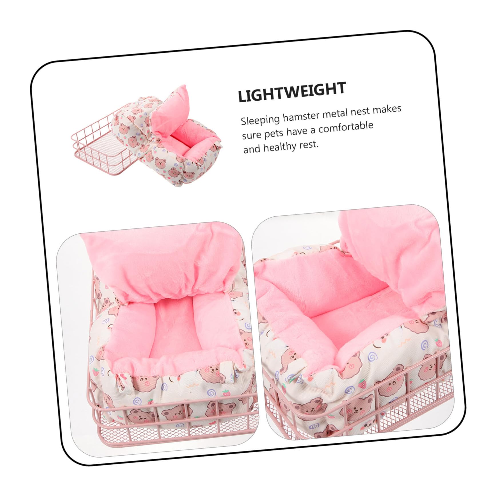 SUPVOX Letto in Ferro per Criceti, Nido Decorativo 2 Pezzi Rosa | Riposo Quotidiano, Struttura in Ferro e Cotone, per Furetto e Roditore, Accessorio per Piccole Gabbie