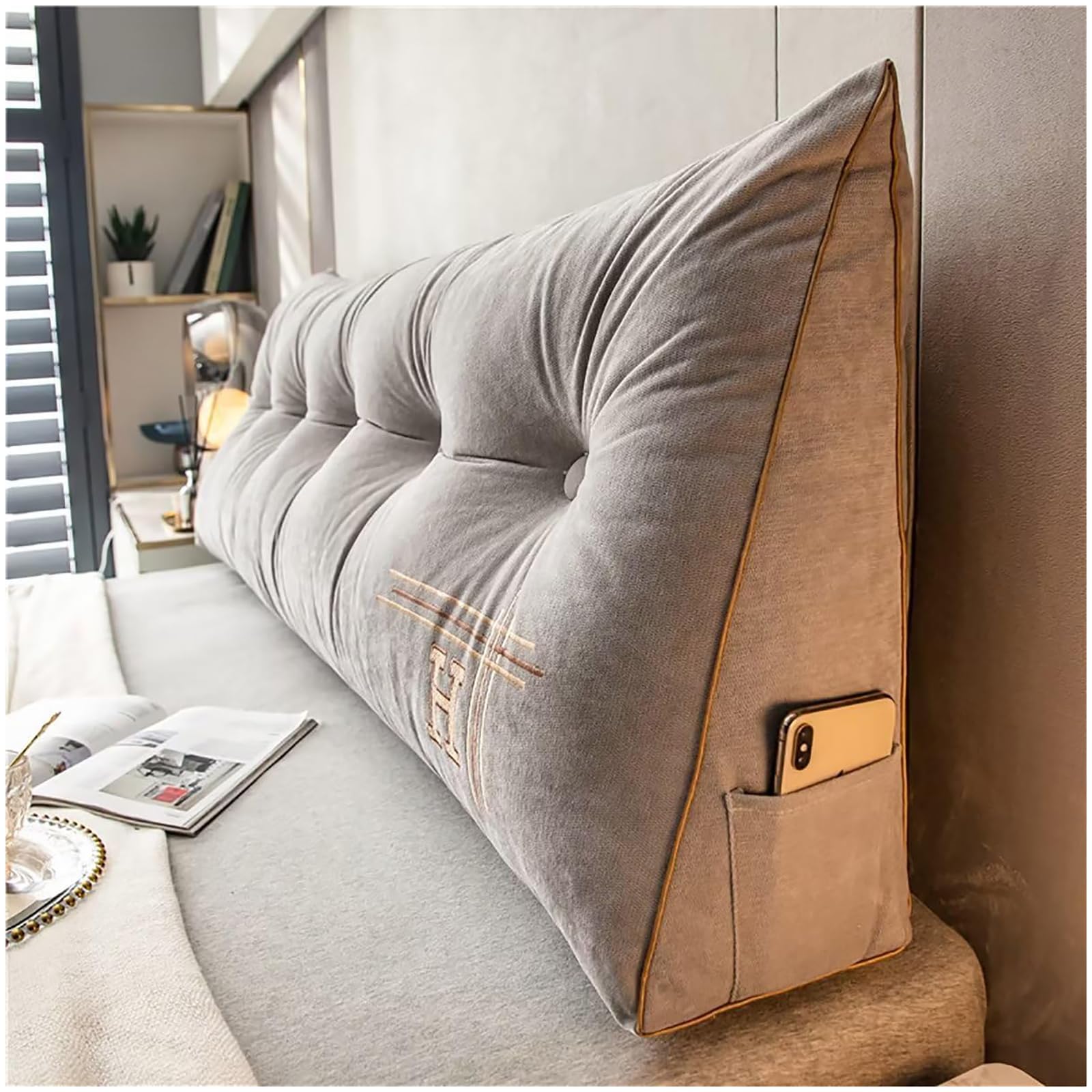Coussin de lecture compensé gris 200cm pour tête de lit et canapé