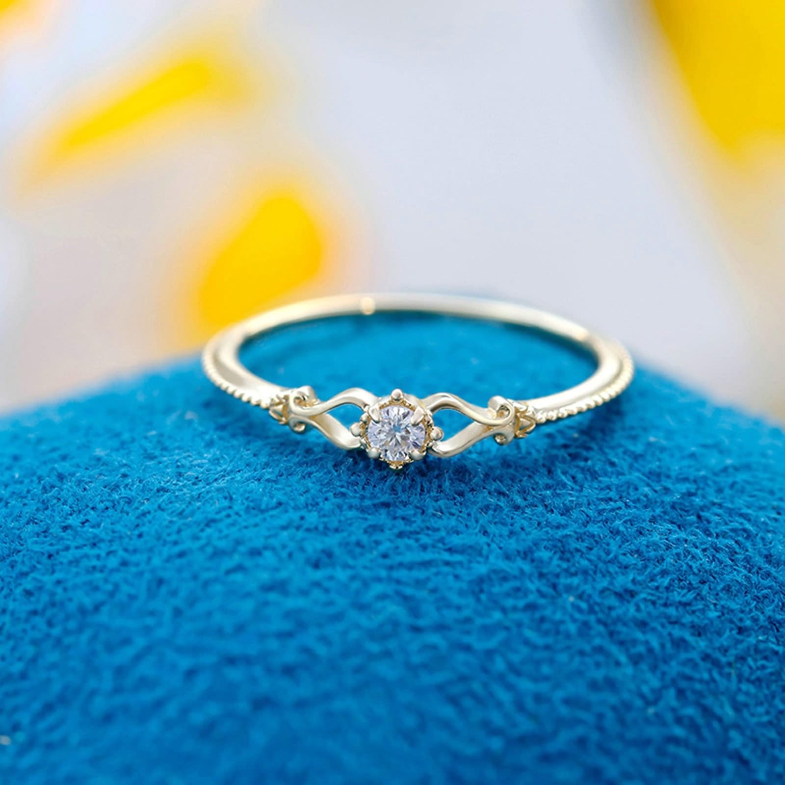 Anillo de oro amarillo de 9 K/14 K/18 K con moissanita, anillo apilable clásico de oro Au 375/585/750, talla 47-65