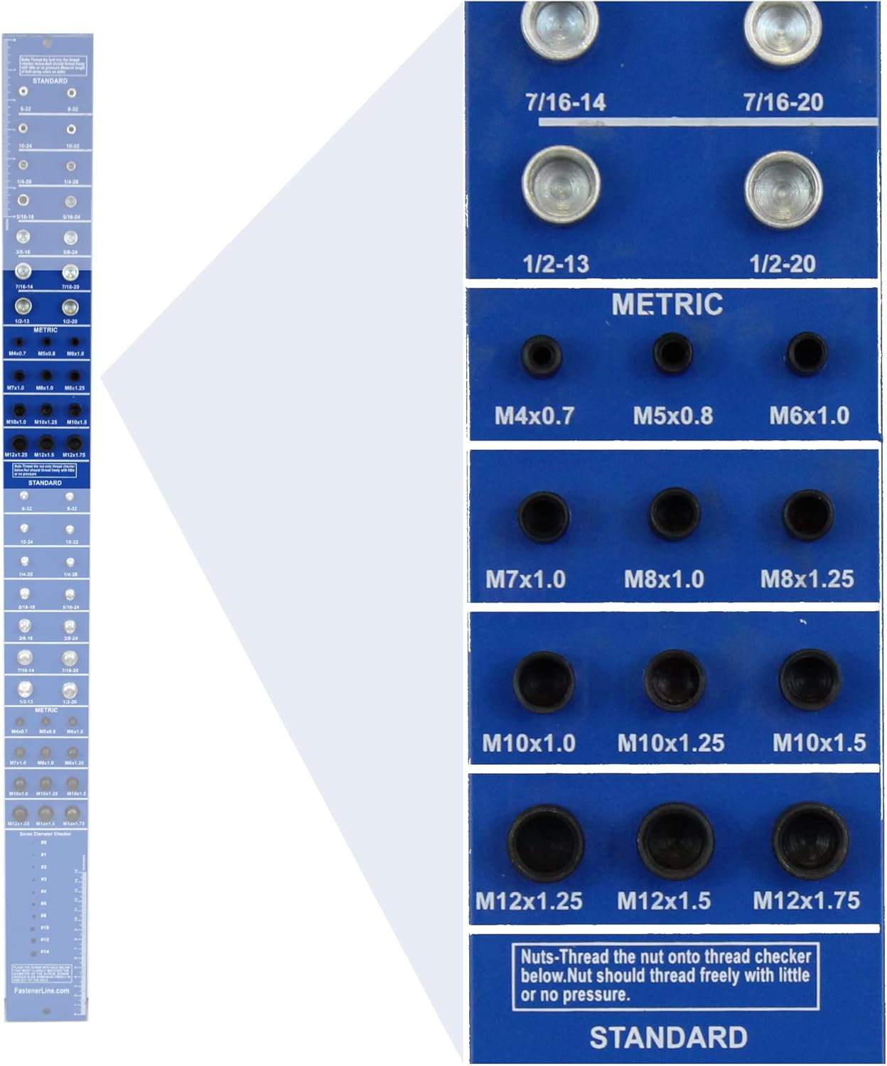 Blue SAE and Metric Bolt Gauge Check a Thread Fastener Tool