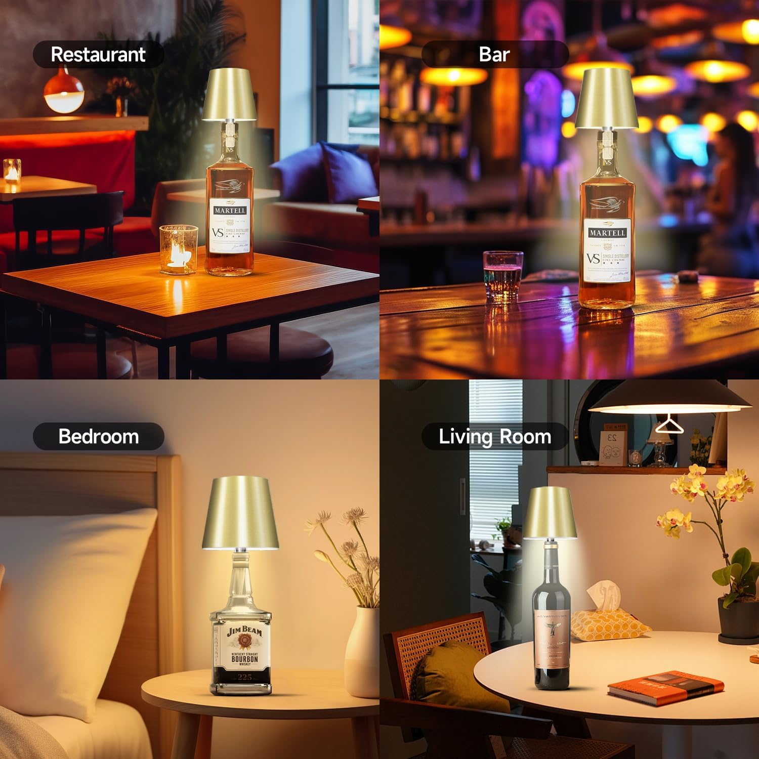 2025 New Wireless Bottle Lamp - LED Bottle Lights for Liquor & Wine Bottles, Cordless Lampshade, Whiskey Bottle Top Light, Bottle Stopper Night Light Kit, Rechargeable 3-Tone Touch-Dimmable