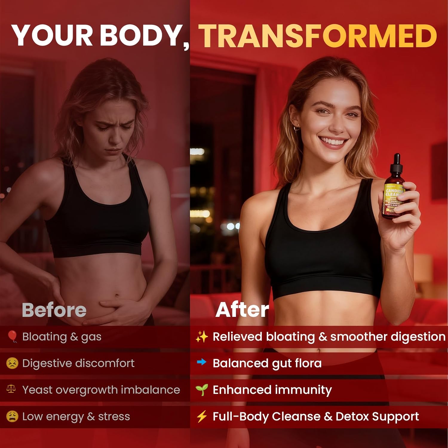 Candida Cleanse Detox with Triple-Targeting Technology, All-in-1 Synergy Formula with Caprylic Acid, Oregano, Black Walnut & Wormwood – Yeast Detox, Gut Health, Digestive & Immune Health (2 Fl Oz) - Image 4