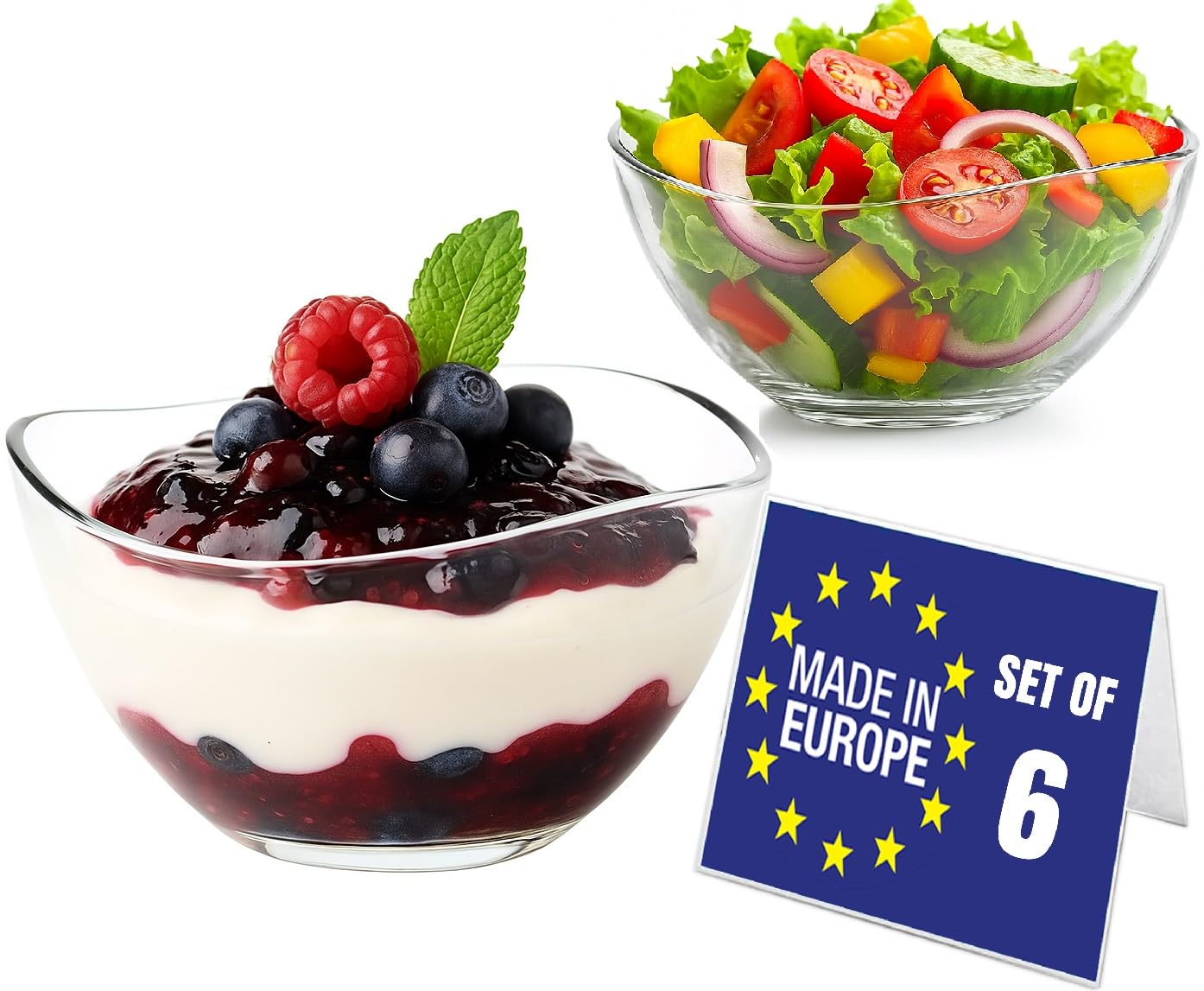 LAV Cuencos para Postres Cristal, Set 6, 310ml SIN PLOMO Cuencos de Vidrio, Cuencos de Helado, Tazones para Salsas, Ensaladera de Vidrio, Tazas para Postres, Bol Natillas