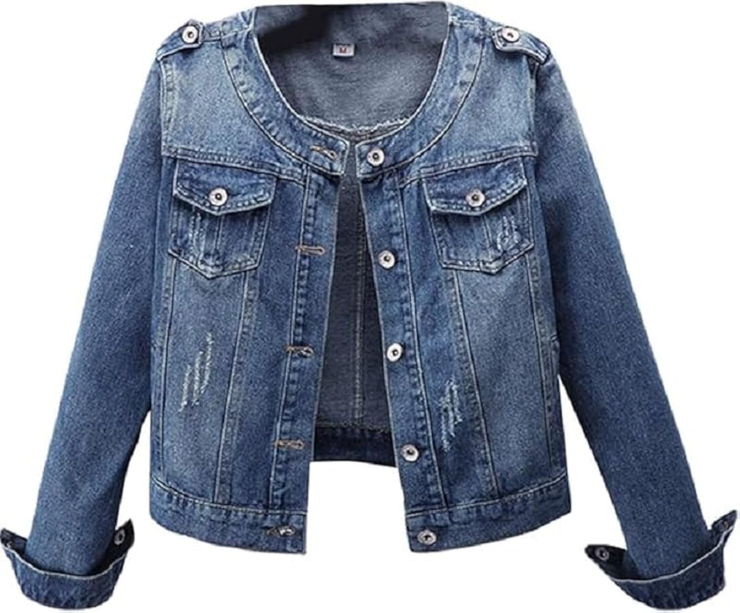 GenericWomen's Casual Long Sleeve Collarless Washed Denim Jean Jackets