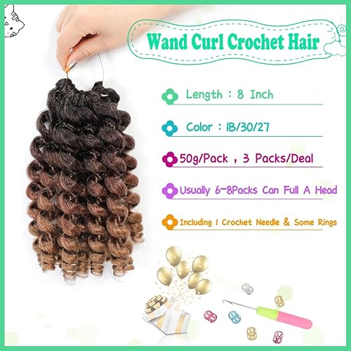 Miniatura 2 de Pelo Jamaicano Bounce Crochet de 8 pulgadas de pelo rizado para mujeres negras, paquete de 3 extensiones de cabello rizado de ganchillo corto