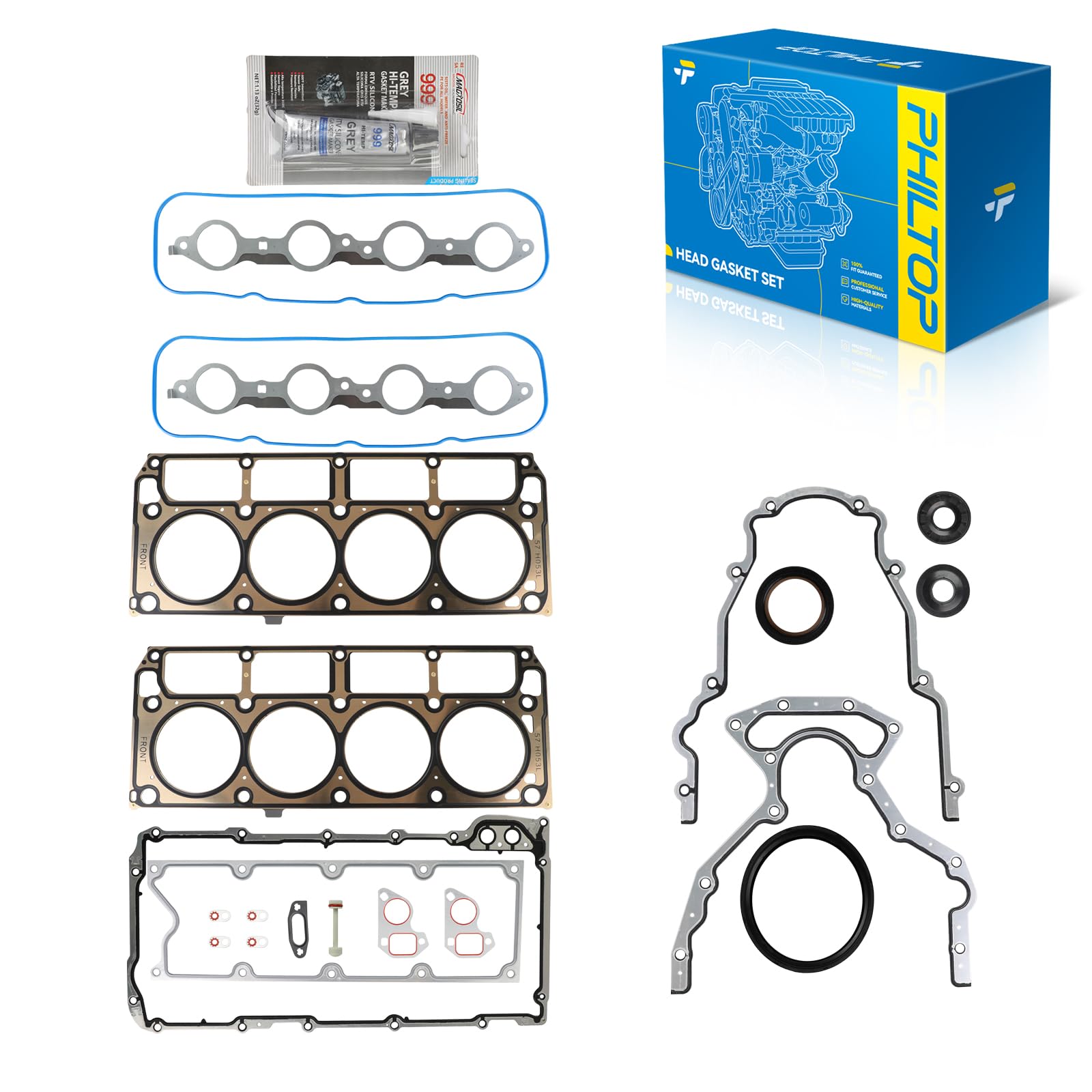 PHILTOP GEN III LS Head Gasket Kit Set for Silverado 2500 HD 2001-2006 6.0L | For Chevy Silverado 2500 1500 HD Classic Express 3500 Corvette Camaro, GMC Sierra 2500 HD, Yukon XL 1500 6.0L 5.7L, 12558178