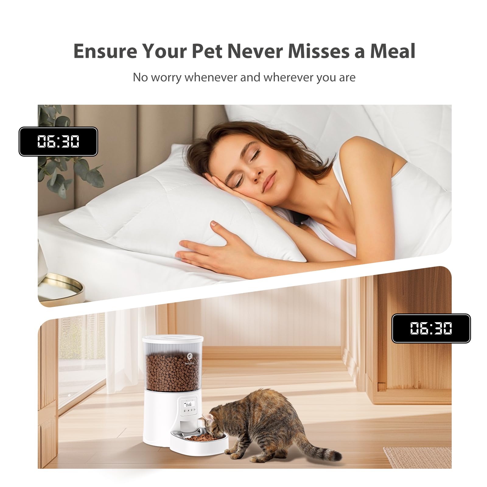 PETULTRA Automatic Cat Feeder: 4L Timed Cats Food Dispenser Programmable 1-6 Meal for Cat and Small Medium Dog- Auto Pet Feeder Easy to Set Up Dual Power Supply with Desiccant Bag| Detachable Washable
