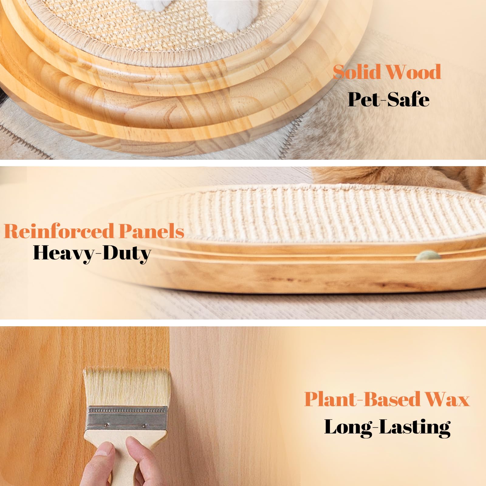 CheerPals Sisal Scratching Board, 2-IN-1 Cat Toy, Solid Pine Wood & Natural Sisal Pad & Catnip Balls - Image 4