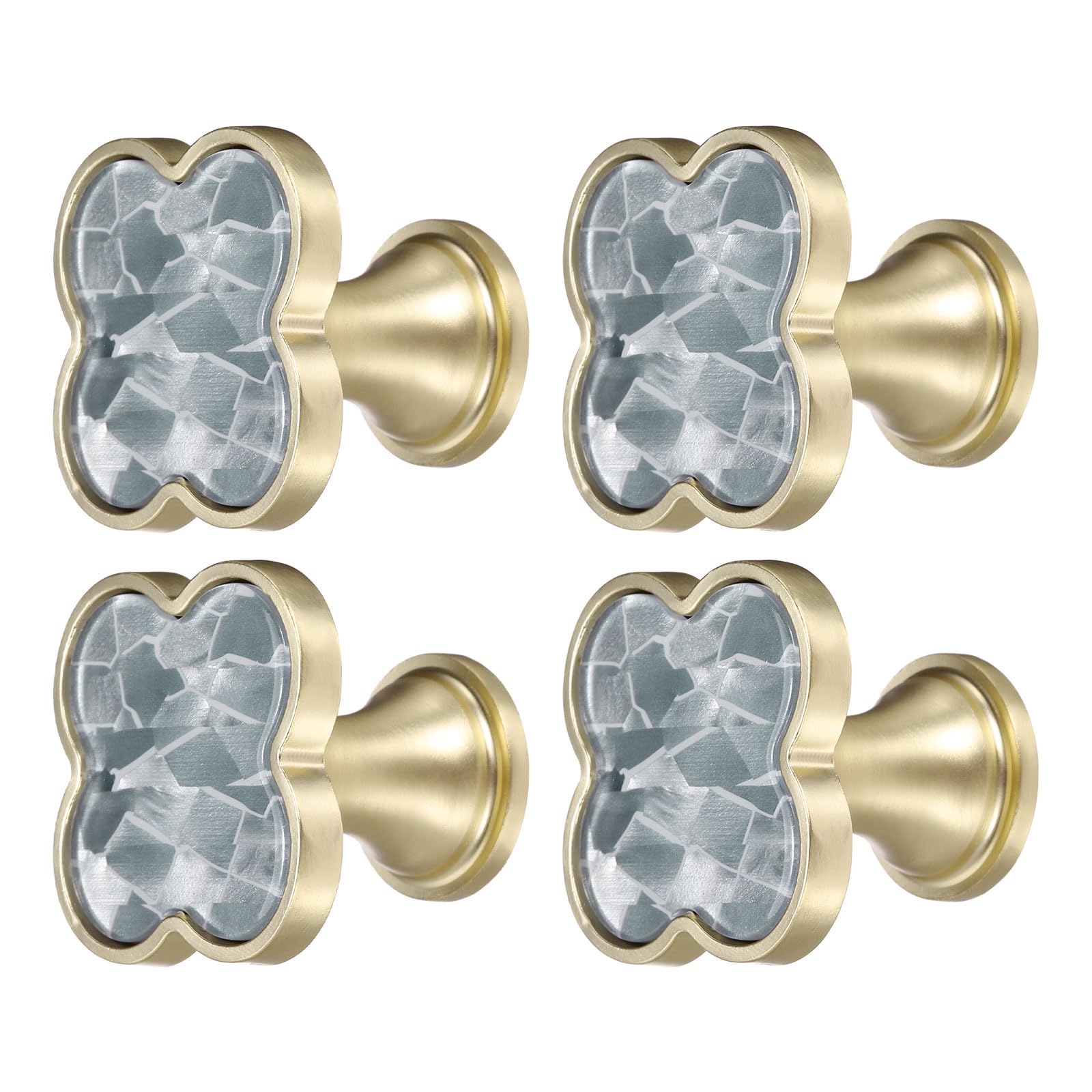 sourcing map 4Pcs Drawer Knobs, Zinc Alloy Decorative Four-Leaf Pull Handles with Screws for Furniture Dresser Wardrobe Cupboard, Gray