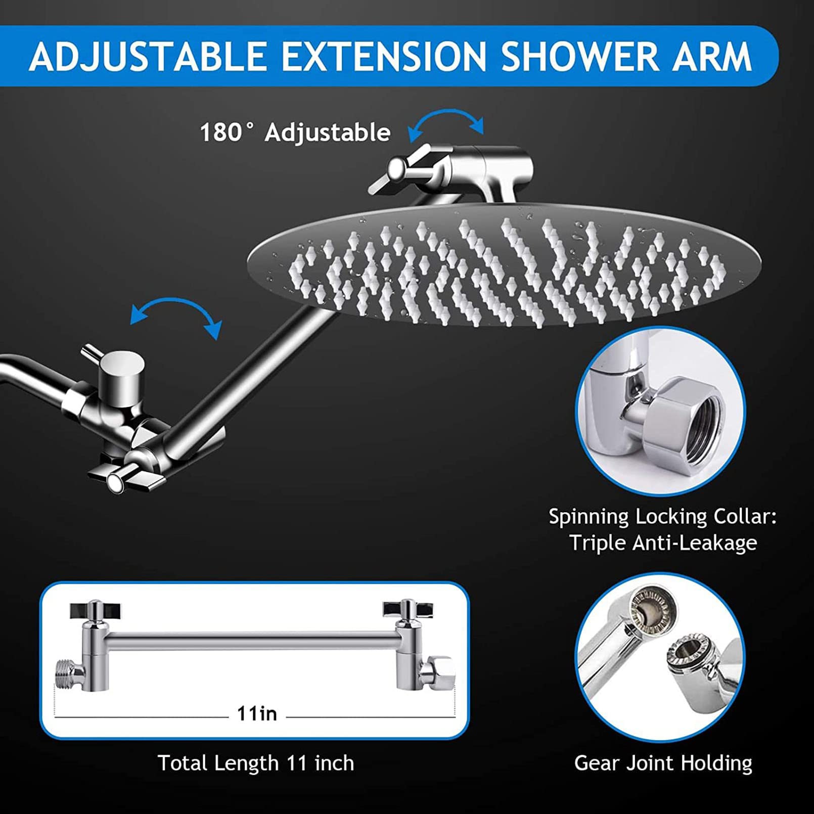 Cabezal de Ducha de Alta presión con rociador de Mano, Sistema Dual 2 en 1 con Soporte Ajustable y Manguera de 60 Pulgadas, Ducha de baño de Flujo montado en la Pared, Acabado crom