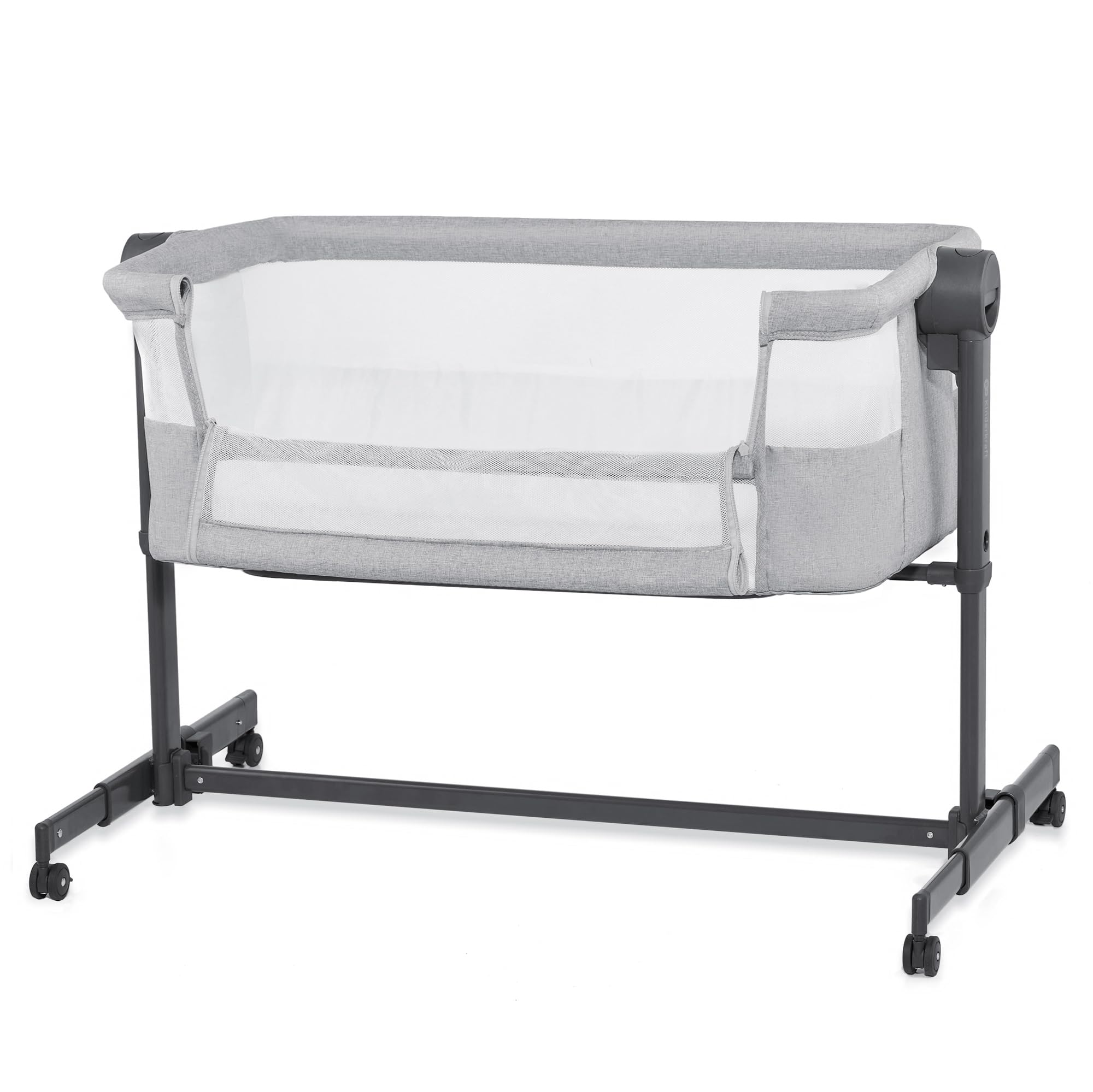 Kinderkraft Neste UP2 Bedside Cot 2 in 1, Co-Sleeper from Birth, Travel cot for Newborn, Adjustable Height, Included Mattress Sheet, with 4 Wheels, Breathable Mesh, Gray