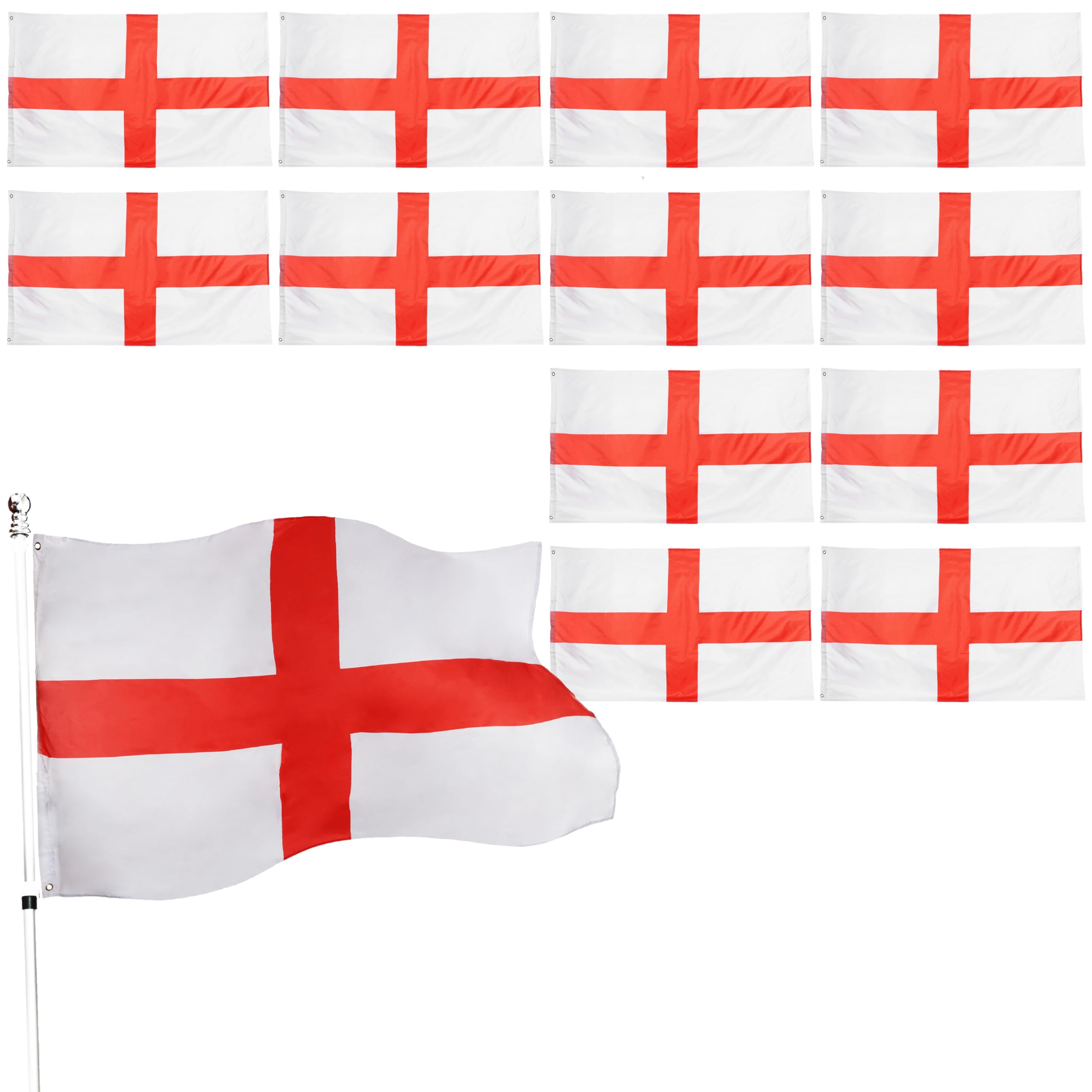 England-Flagge St. George's Day, Kostümdekoration, 12 Stück, große Flagge mit Ösen, ca. 150 x 90 cm, Fußball, Rugby, Sportveranstaltungen, Straßenpartys, Festivals und Feiern