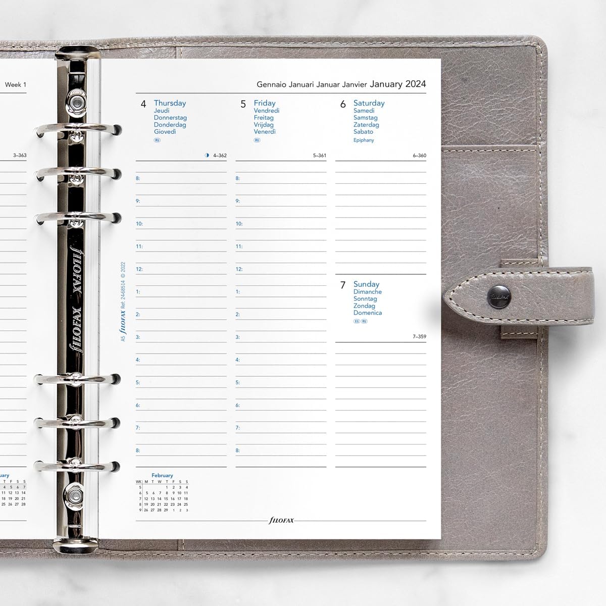 Filofax A5 week on two pages 5 language appointments 2024 diary