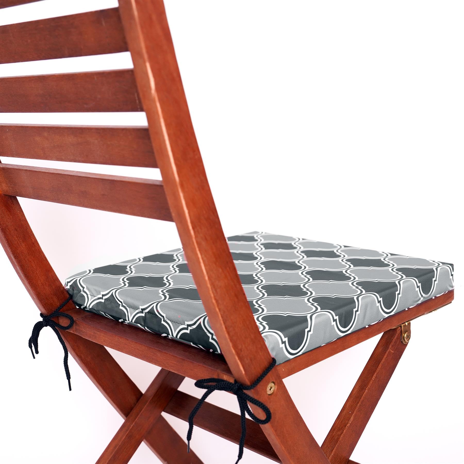 Vapinity Waterproof Seat Cushions 40 x 40cm Outdoor Seat Pads Water-Resistant Garden Chair Cushions with Ties – for Rattan Furniture, Patio Chairs – Removable Covers Green Grey-Black Morocco Print