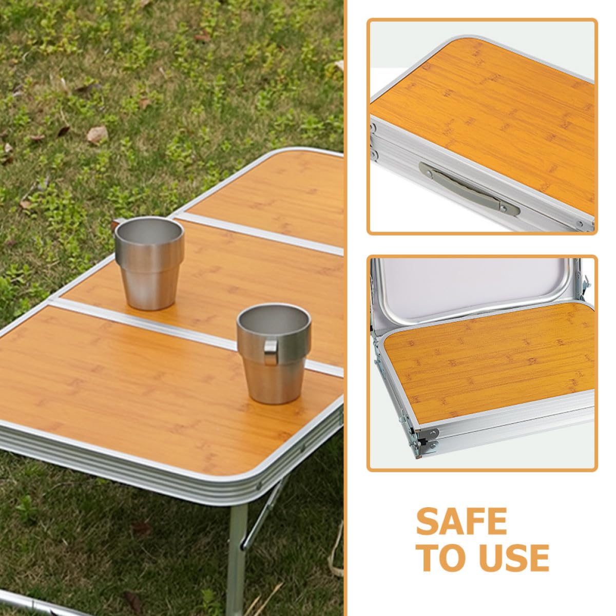 INOOMP Tavolo da Campeggio Pieghevole Leggero in Alluminio e Bambù Manico Portatile per Picnic e Escursionismo All'aperto