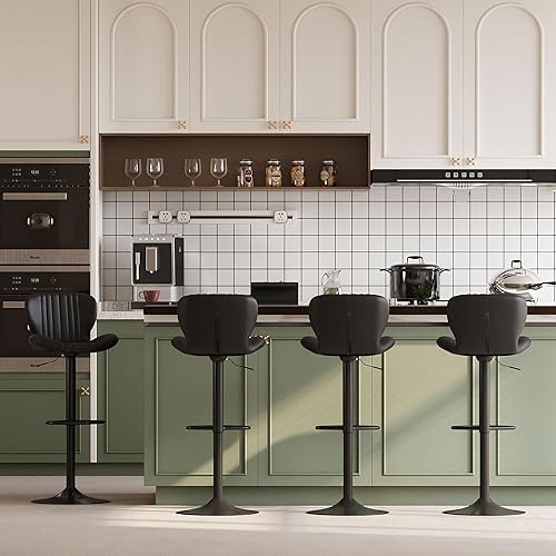 Miniatura 1 de JAMFLY Juego de 4 taburetes de bar, taburetes de bar ajustables de cuero, taburetes de bar modernos, sillas de isla juego de 4 para cocina, color