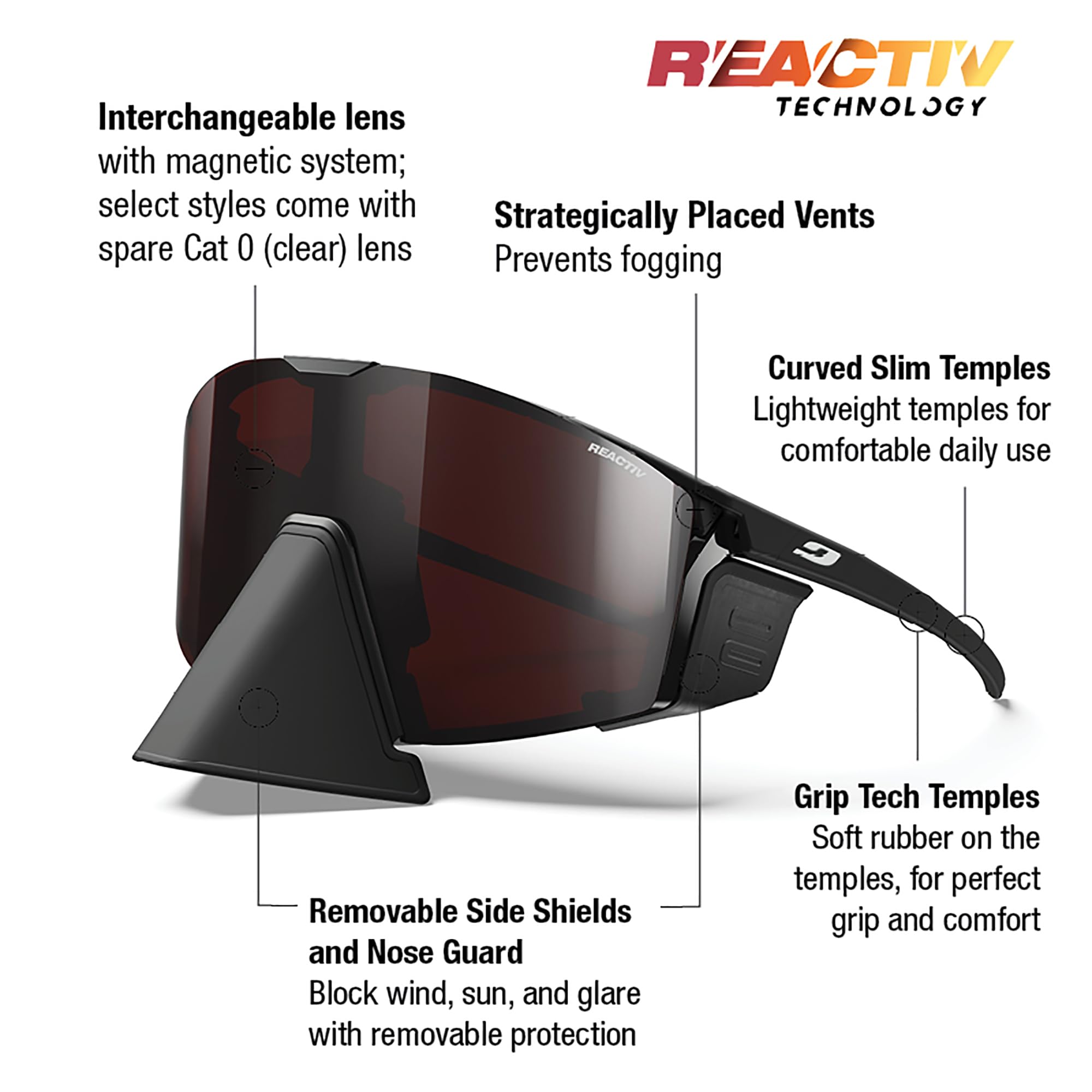 Julbo Edge Cover REACTIV Okulary przeciwsłoneczne, czarne, L Mężczyźni