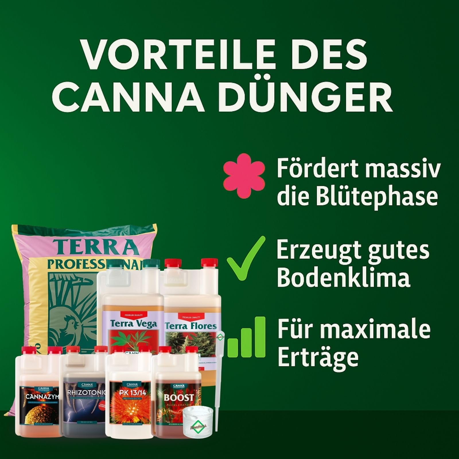Weedness Canna Terra Professionell 50 Liter + Dünger Big - Blumenerde Grow Balkon-Pflanzen Pflanzerde Gartenerde Tomatenerde