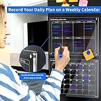 Vista 3 de AITEE Calendario mensual y semanal magnético acrílico para refrigerador, juego de 2 calendarios transparentes de borrado en seco para refrigerador