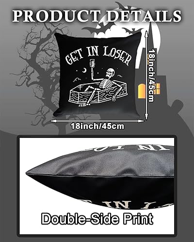 Miniatura 6 de CarOptics Fundas de almohada negras de calavera de Halloween (18 x 18 pulgadas)  Divertidas fundas de almohada con diseño de esqueleto perdedor para