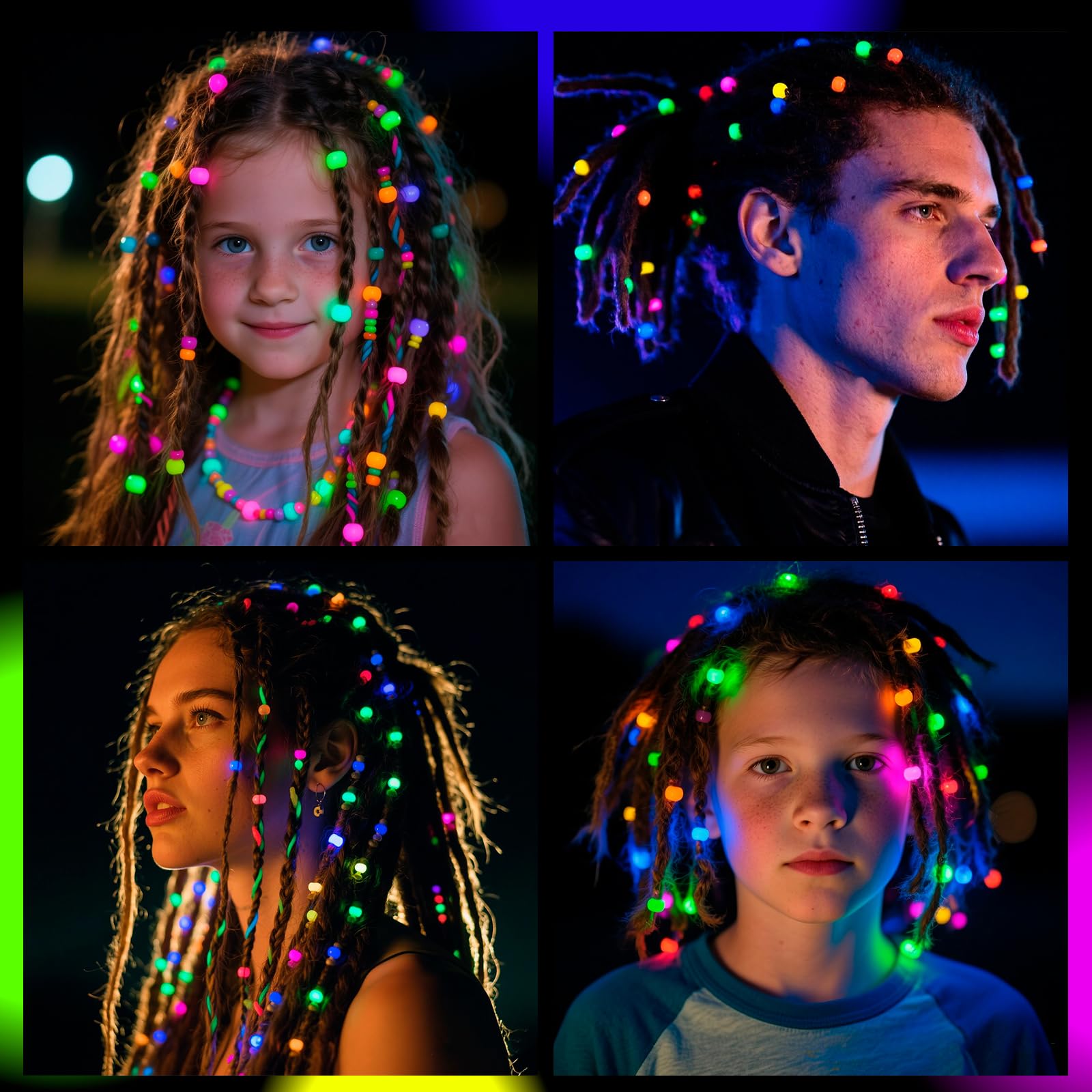 Glow in The Dark Pony Beads for Bracelets, +pcs 6x9mm Rave Kandi Acrylic Beads Neon Luminous Colored Charms Hair Bead for Braids Girls Halloween Jewelry Making Crafts Party Supplies