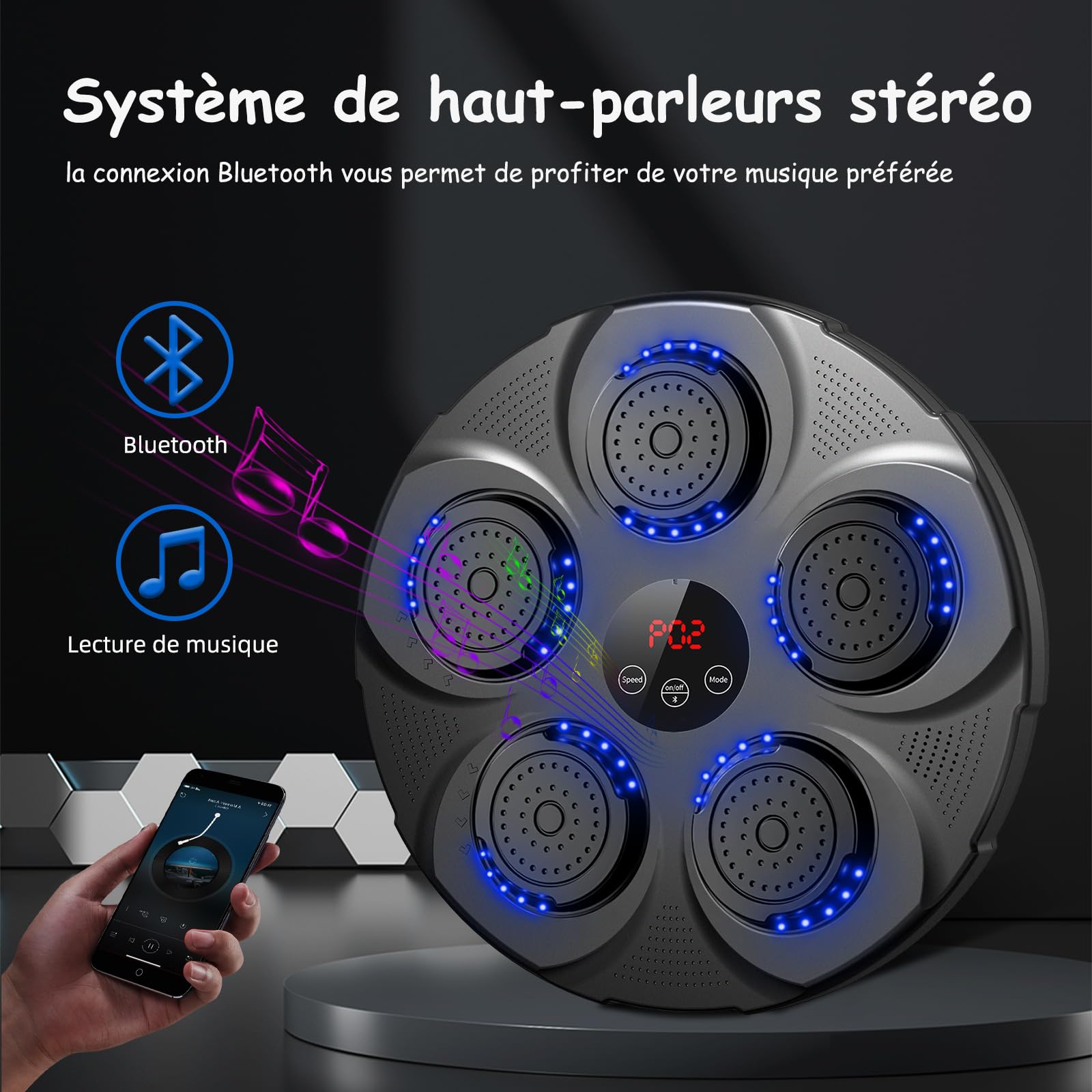 Machine de Boxe Musicale, Mural Professionnel Entraîneur de Boxe Électronique Bluetooth avec 9 Vitesses et Modes, avec Gants, Adultes et Enfants de Boxe pour Le Gym et la Maison